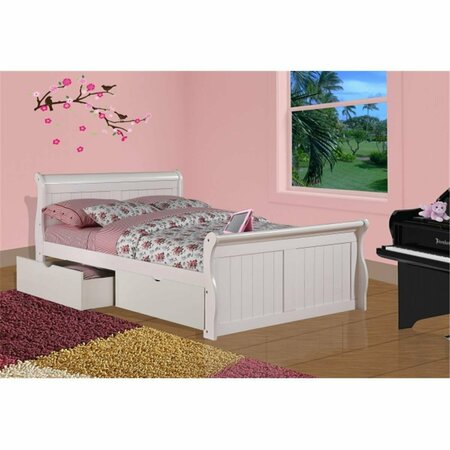 FIXTURESFIRST Full Sleigh Bed with Dual Underbed Drawers - White FI485512